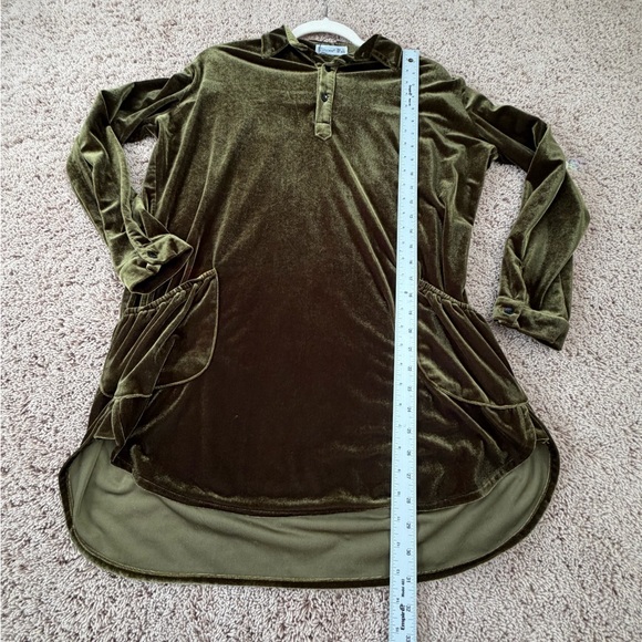 Large r. Vivimos Womens Velvet Long Sleeve Pocket Casual Mini Shirt Dress green - Picture 7 of 14